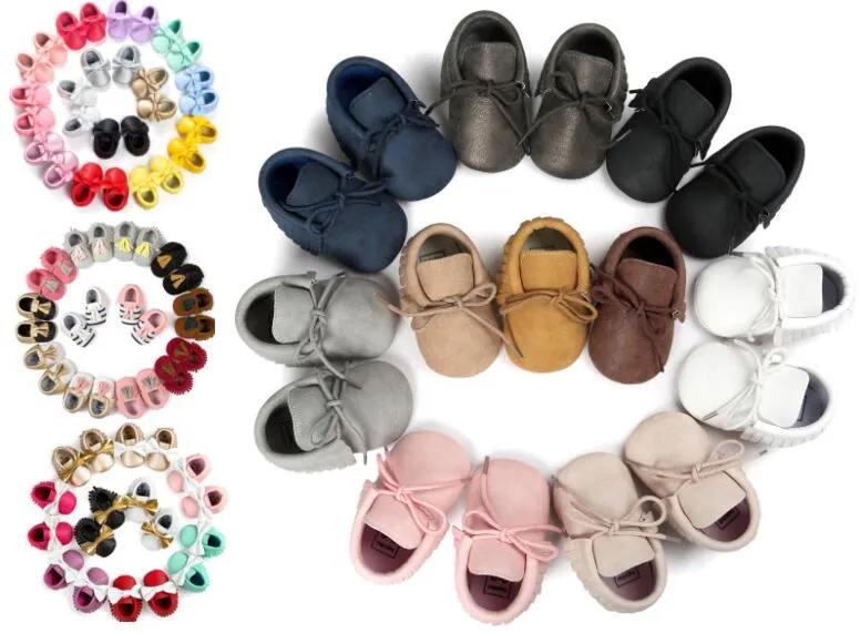 150 colors New Baby First Walker Shoes moccs Baby moccasins soft sole moccasin leather Colorful Bow Tassel booties toddlers shoes