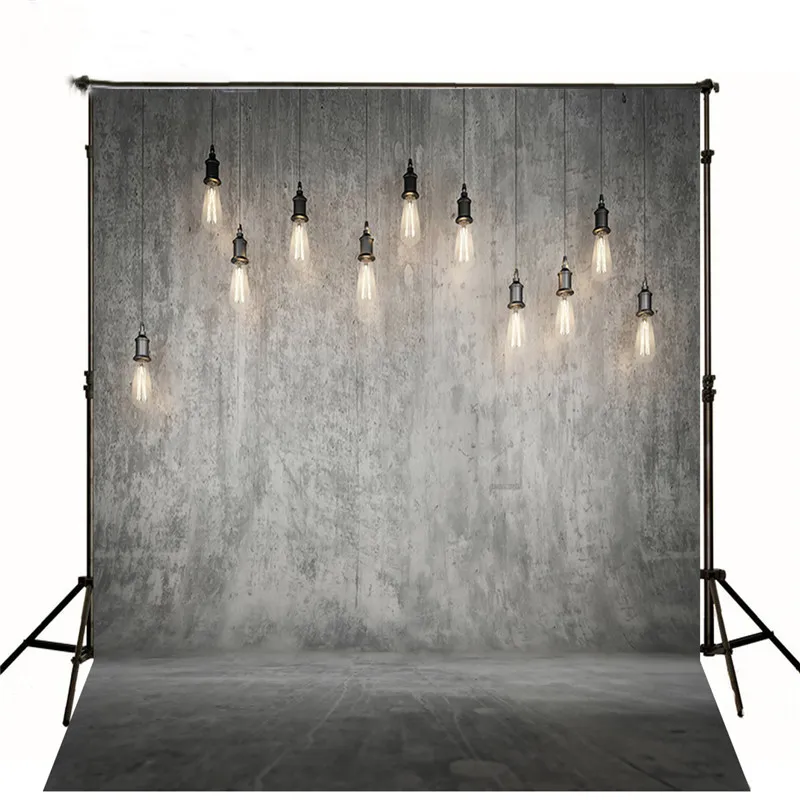 Gray Solid Wall Backdrop Wedding Bright Hanging Light Bulbs Vintage