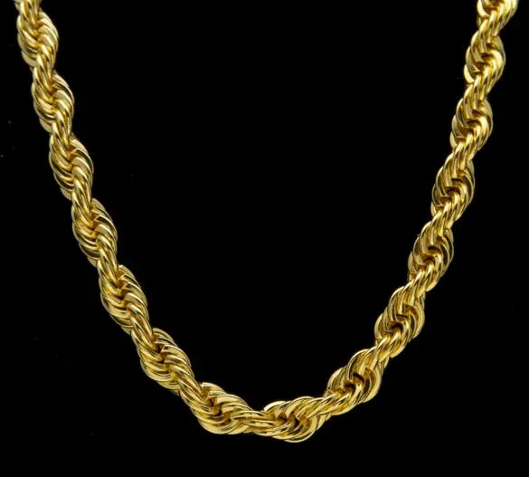 Мужская хип-хоп золото ожерелье 1 см грубой конопли ожерелье позолоченные витой веревки цепи