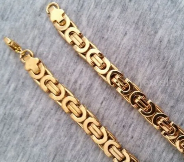 High Qulaity Gold Tone rostfritt stål Fashion Flat Byzantine Chain Halsband 8mm 24 '' Kvinnors gåva smycken för 307K