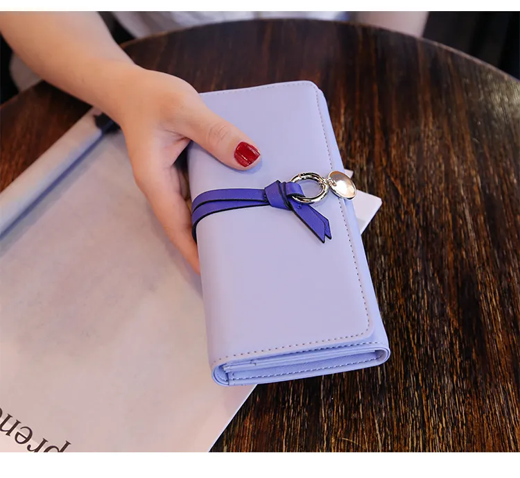 The brand is simple to use the wallet of long purse women`s purse soft wallet mobile phone card money clip leather color bag