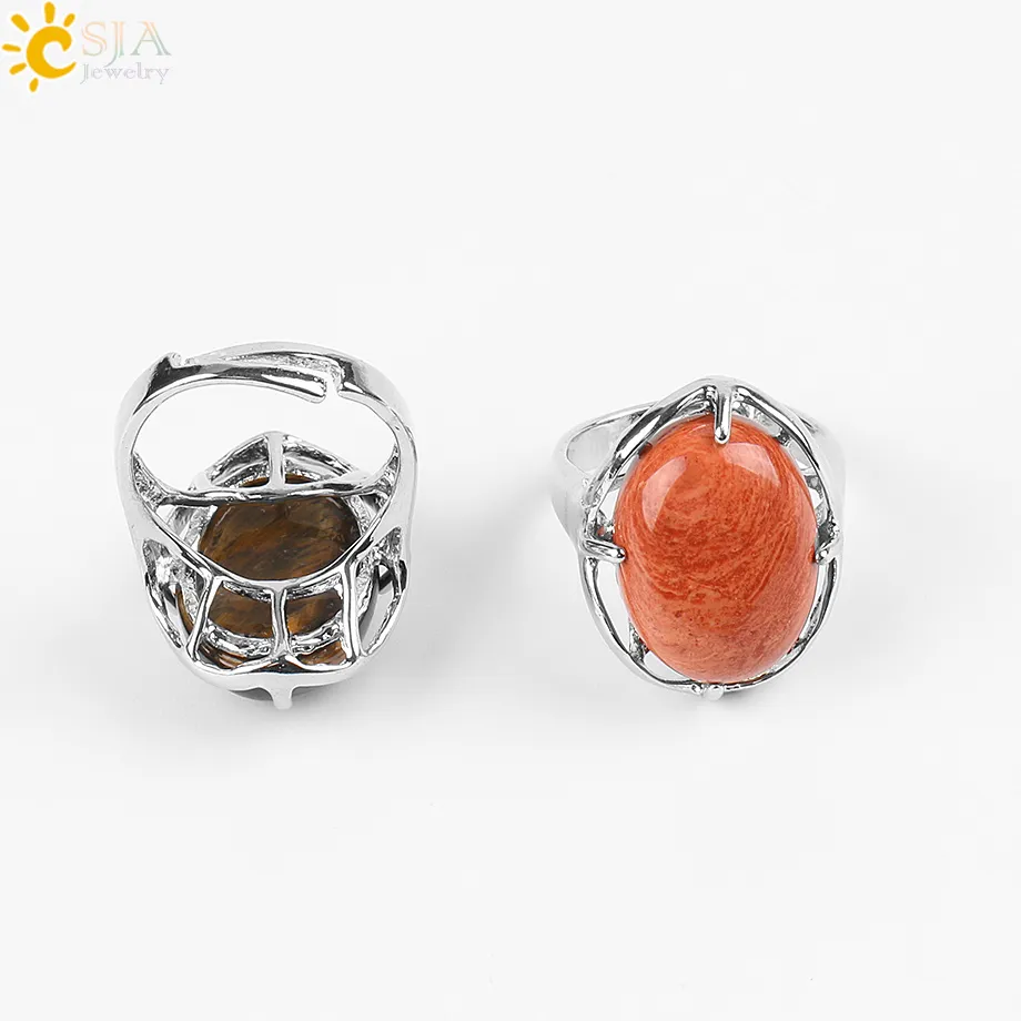 CSJA Nuevas Mujeres Al Por Mayor Anillos de Dedo Oval Piedra Natural de la Salud Cabochon Rosa Púrpura Cristalino ePacket Envío Gratis Joyería E583 A