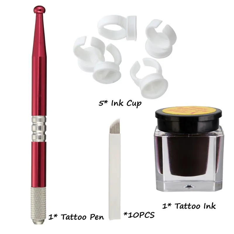 NEW Semi-Permanent Eyebrow Makeup Microblading Manual Tattoo Pens + 18 Pins Needles + Ring Ink Cup + Tattoo-Ink free shopping