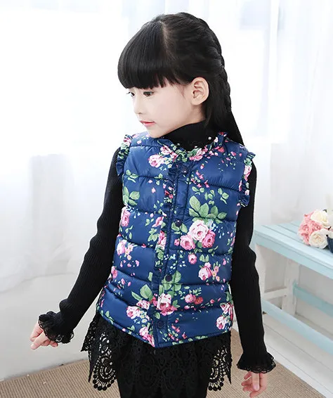 Détail enfants gilet filles gilet imprimé floral mode nouveau bébé enfants col à volants épaissir gilet outwear enfants gilet A02374467011