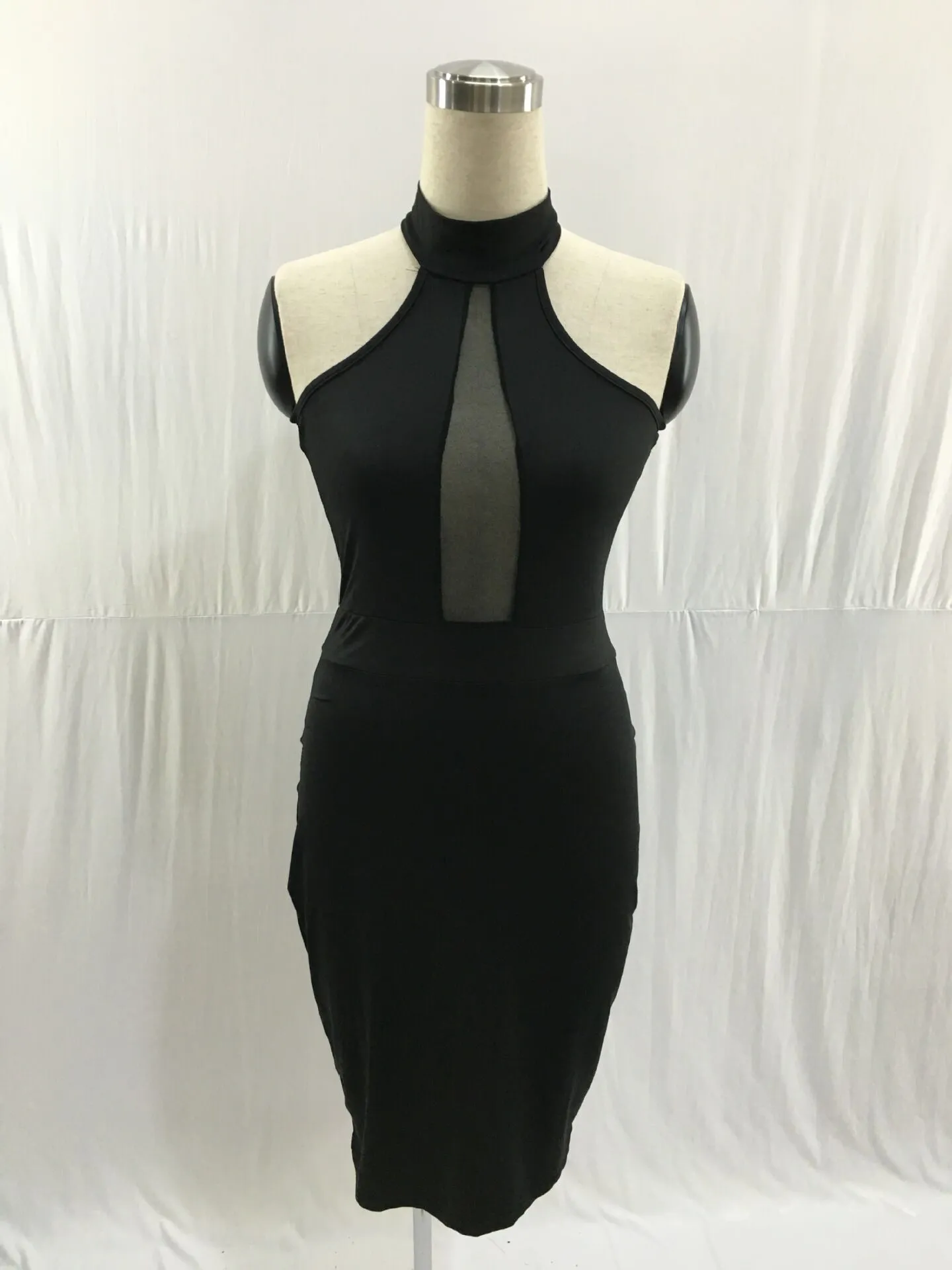 Zomer Mouwloze Midi Bodycon Jurk Backless Sexy Vrouwen Jurk Club Wear Elegante Mesh Party Dresses214s