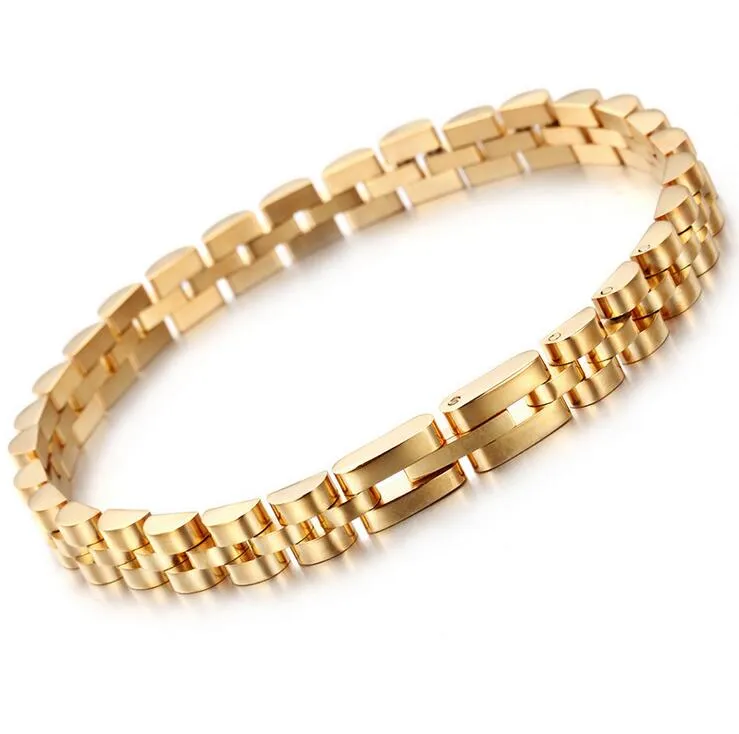 Gold Silver Plated Hiphop pulseira Presidente Strap Pulseira de aço inoxidável 316L Mens Womens pesado Bracelet Pulseira 7 milímetros * 20,5 centímetros