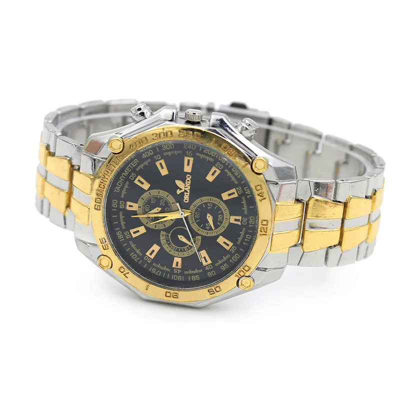 Nuevos relojes para hombres Reloj de pulsera de aleación ORLANDO con concha dorada Tres relojes de pulsera de vestir de negocios de seis pines Relojes Relojes con banda de acero inoxidable para regalos