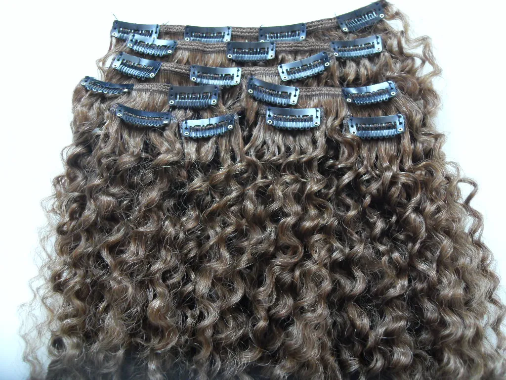 brazilian human virgin remy clip ins hair extensions kinky curls hair weft medum brown 9362858