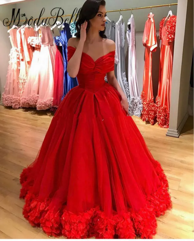 Modabelle Vestidos De Fiesta Rojos Largos Con Flores 3D 2018 De La Princesa Del Hombro Vestido De Noche Vestido De Bola Robe De Soiree Longue € | DHgate