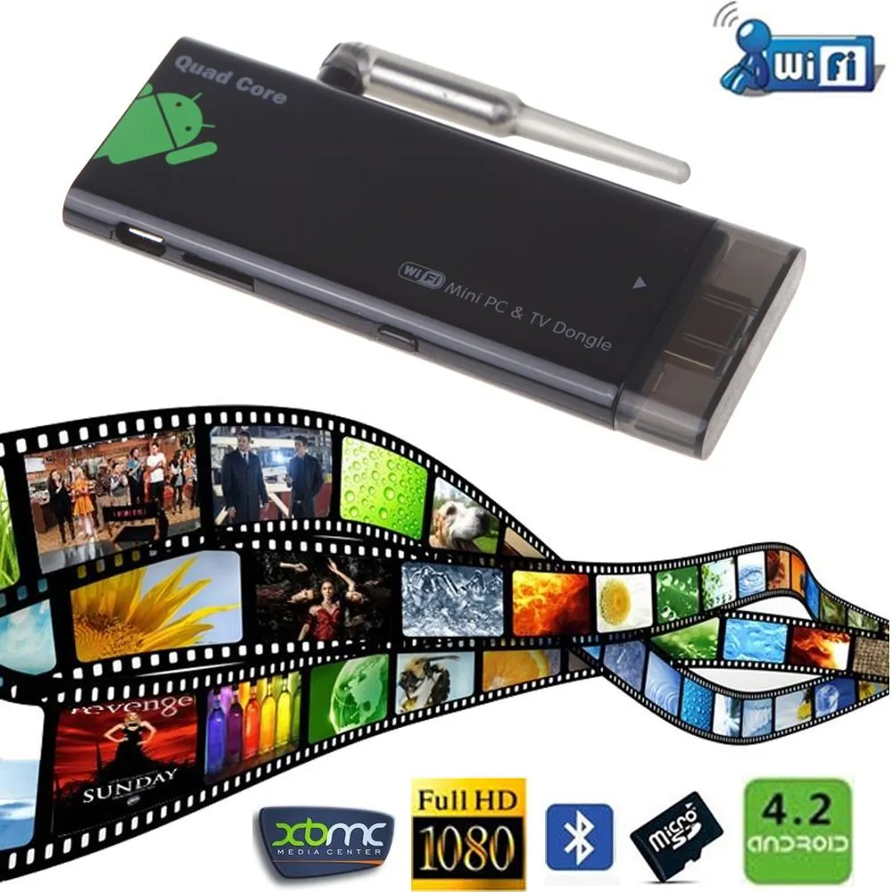 TV Stick CX919 Android 4.2 Mini PC Box Quad Core 2G / 8GB TV-stick Dongle Bluetooth 1080P met externe WiFi-antenne EU-plug