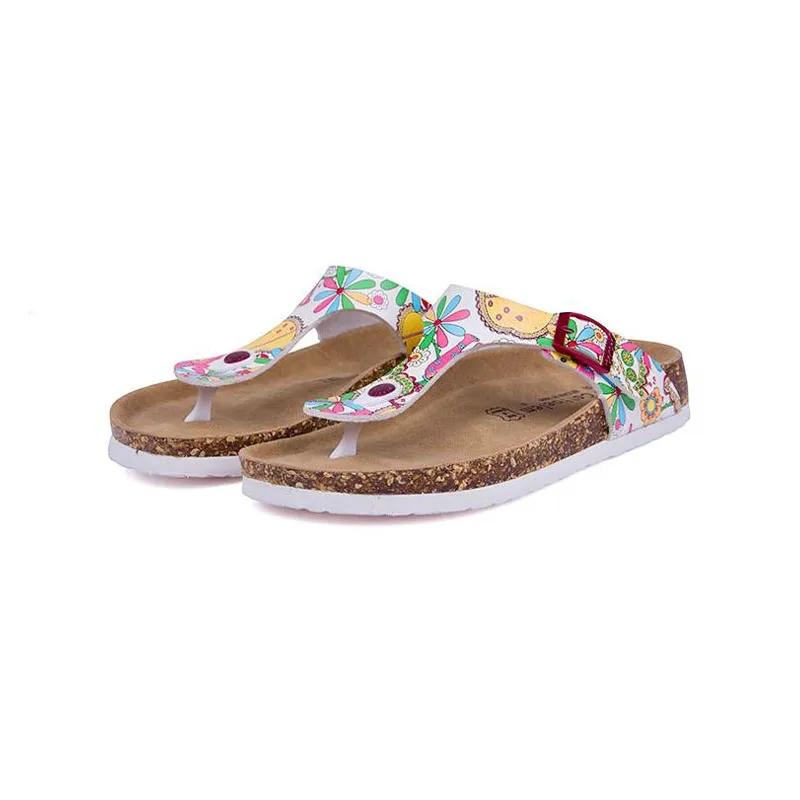 New Beach Cork Flip Flops Slipper 2017 Casual Summer Women Mixed Color Print Slip on Slides Sandals Flat Shoe