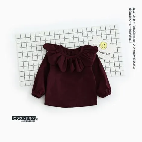 2017 INS NEW ARRIVAL Girls Kids shirt Long Sleeve sunflower pet pan collar T shirt girls causal 100% cotton baby girl blouse Free Ship