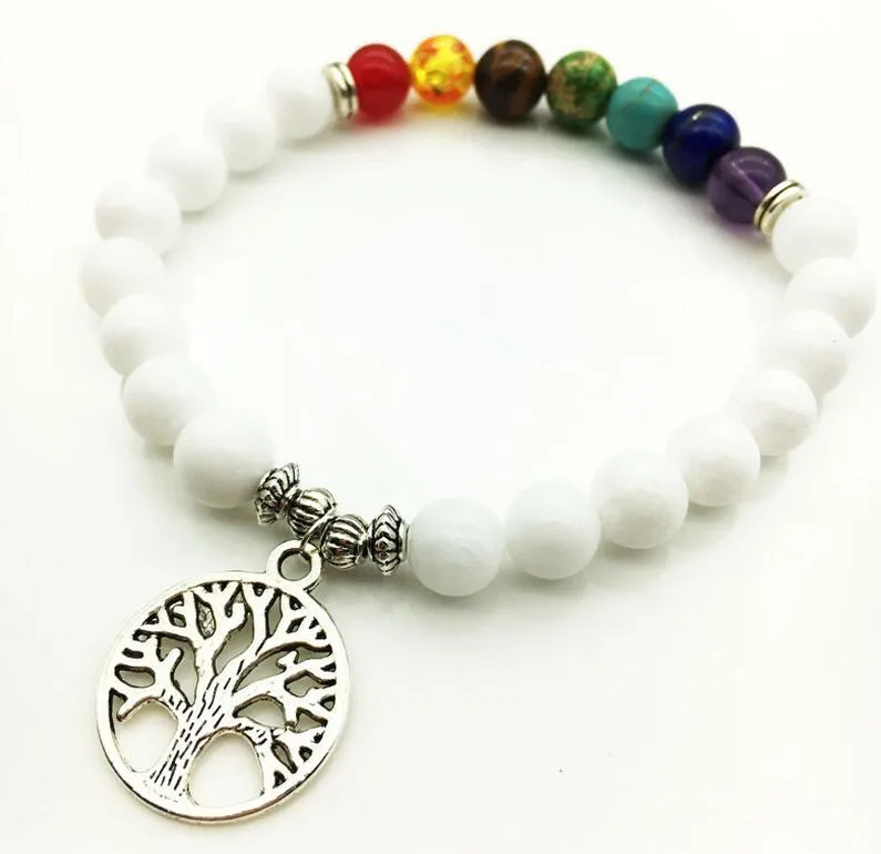 Neue 7 Chakra Armband Männer Schwarz Lava Healing Balance Perlen Reiki Baum des Lebens Gebet Naturstein Yoga Armband Für frauen