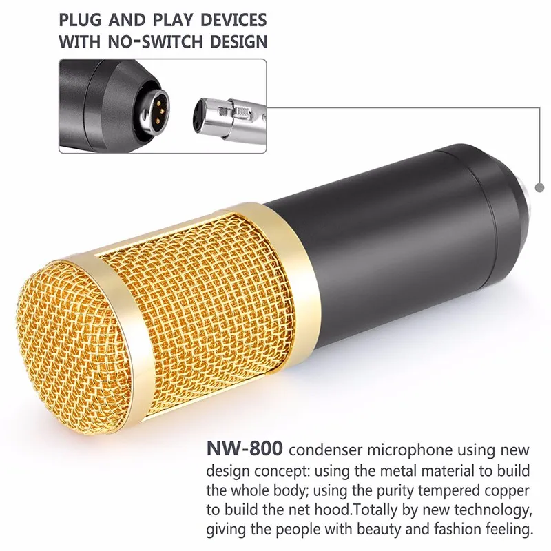 Hela nya BM800 -kondensormikrofonljudinspelningsmikrofon med chockmontering Radio Braodcasting -mikrofon för stationär PC 7382974