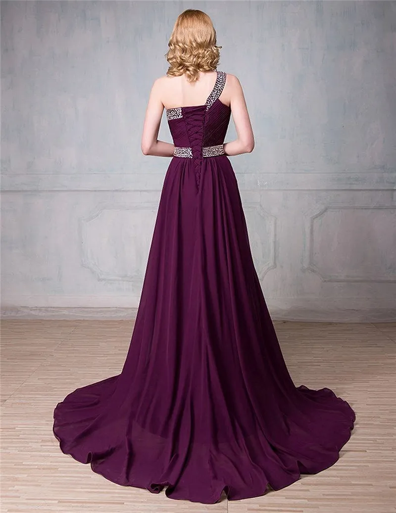 Sexy One-Shoulder Beading A-Line Formal Evening Dresses With Sequin Chiffon Floor-Length Plus Size Prom Party Celebrity Gowns BE25