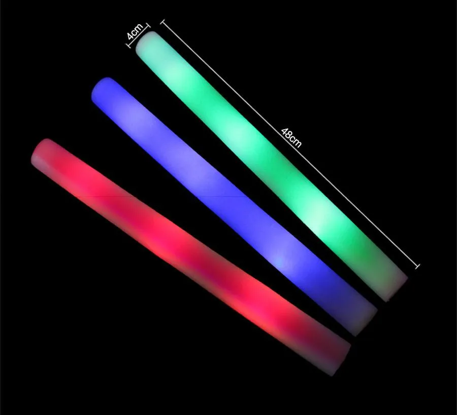 / LED Mousse Bâton Coloré Clignotant Bâtons éclairage 48cm Rouge Vert Bleu Bâton Lumineux Festival Fête Décoration Concert P267U