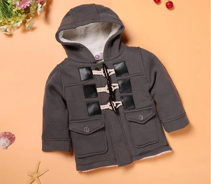 New Europe Fashion Baby Boys Coat Kids Hooded Outwear Jacket Barn Barnrockar Grå Khaki W067