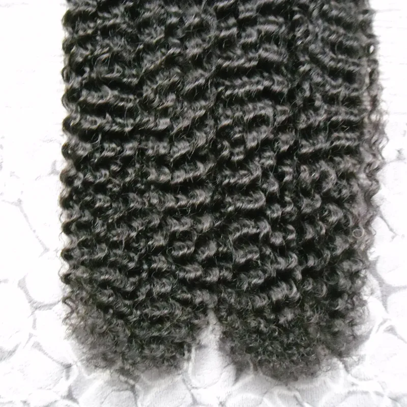 나는 머리카락 확장 자연 머리 물결 모양의 # 1 제트 블랙 레미 스틱 팁 인간의 머리카락 확장 깊은 곱슬 200g 1g / 스트랜드 200s
