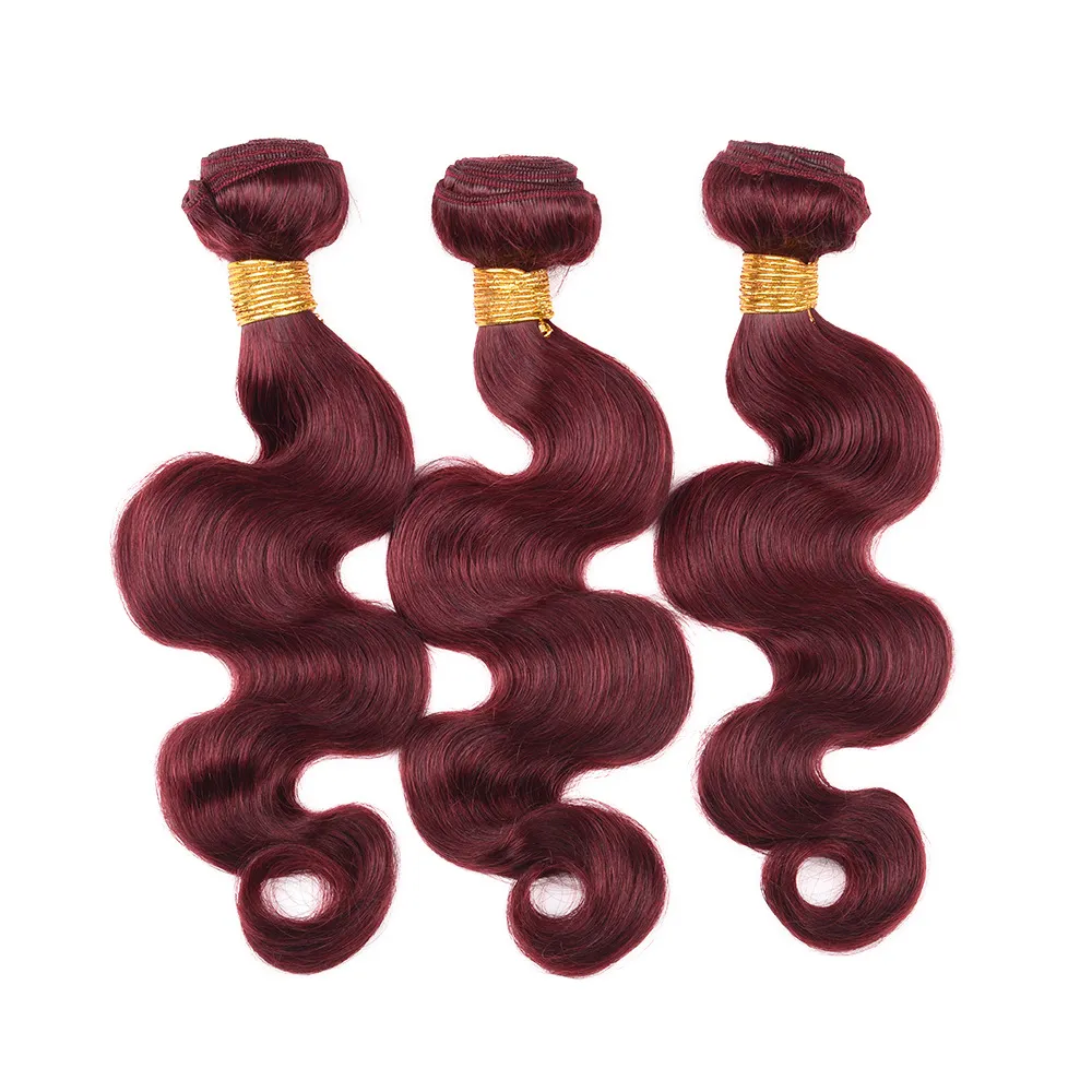 Brazilian Red Body Wave Human Hair 3 Bundles Burgundy 99j Brazilian Virgin Human Hair Weave Two Tone Colored Hair Wefts Extensions