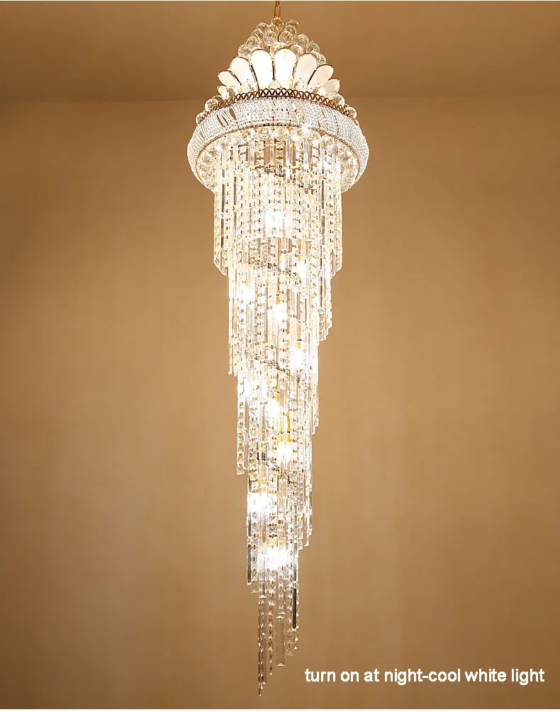 LED Modern Crystal Chandeliers European Gold Chandelier Lighting Fixture American Long Droplight 3 White Colors Dimmable Hanging Lamps