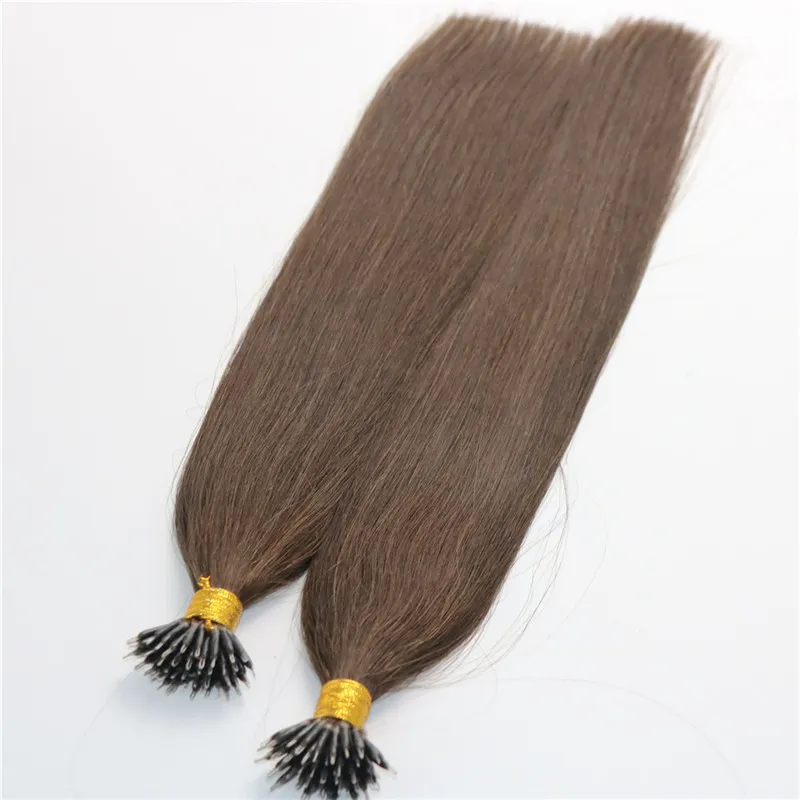 Remy Nano Ring Hair Extensions #4 Dark Brown Virgin Brazilian Human Hair Pre bonded Mrico Nano Beads Ring Loop Hair Extensions 1g/str