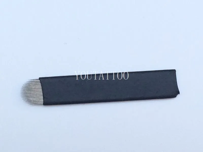 영구 눈썹 메이크업 수동 문신 자수 펜을위한 50 PCS 흰색 U 모양 18 바늘 Microblading 블레이드