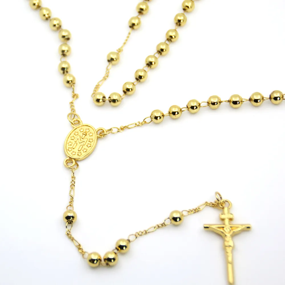 Fashion HIp Hop Rosary Pray Bead Jesus Cross Collane lunghe Pendenti Collana di perline uomo donna