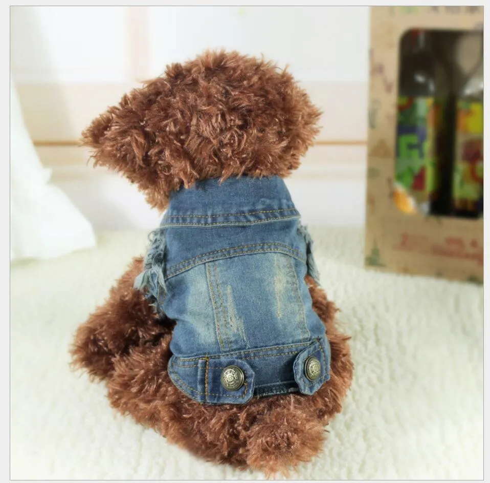 Ropa al por mayor para perros chaqueta de chaleco para perros de mezclilla gato de cachorro mascota jeans ropa de perro para peluche caniche chihuahua cachorro perros