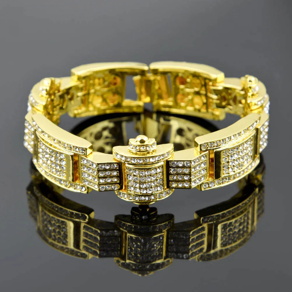 Hot Selling Men Gold Plated Paved RhineStone Bracelet Zinc Alloy Hiphop