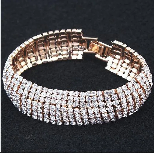 New Arrival Luxury Rhinestones Stretch Bangle Wedding Bracelets Bridal Jewelry Cheap Crystals Bracelet For Bride Evening Prom Party