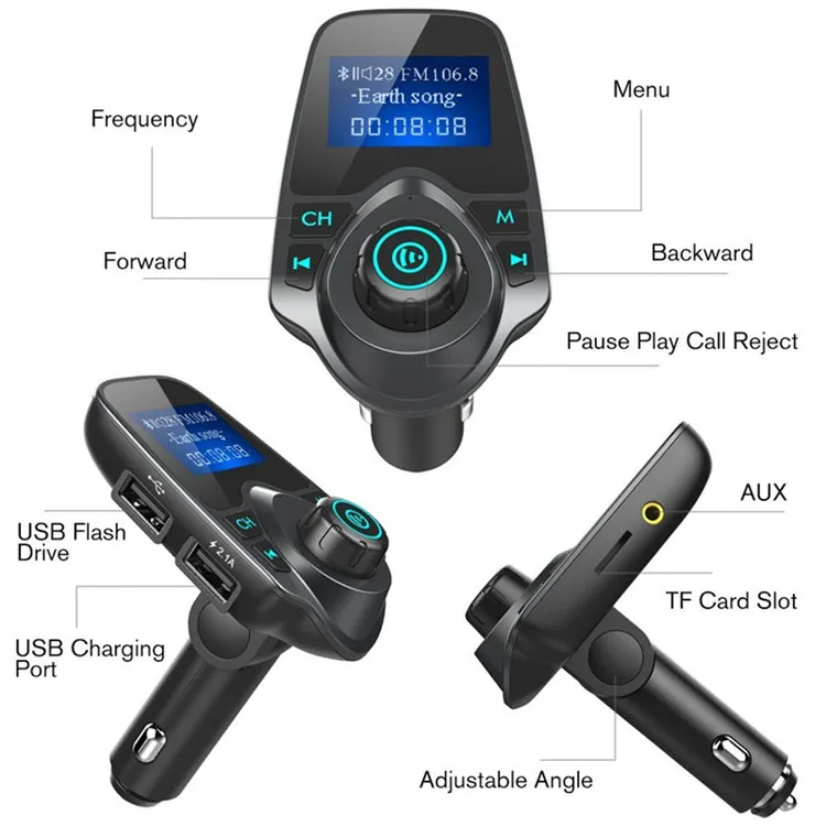 T11 سيارة مشغل mp3 اللاسلكية بلوتوث fm الارسال fm المغير يدوي سيارة كيت A2DP 5V 2.1a شاحن USB لفون سامسونج