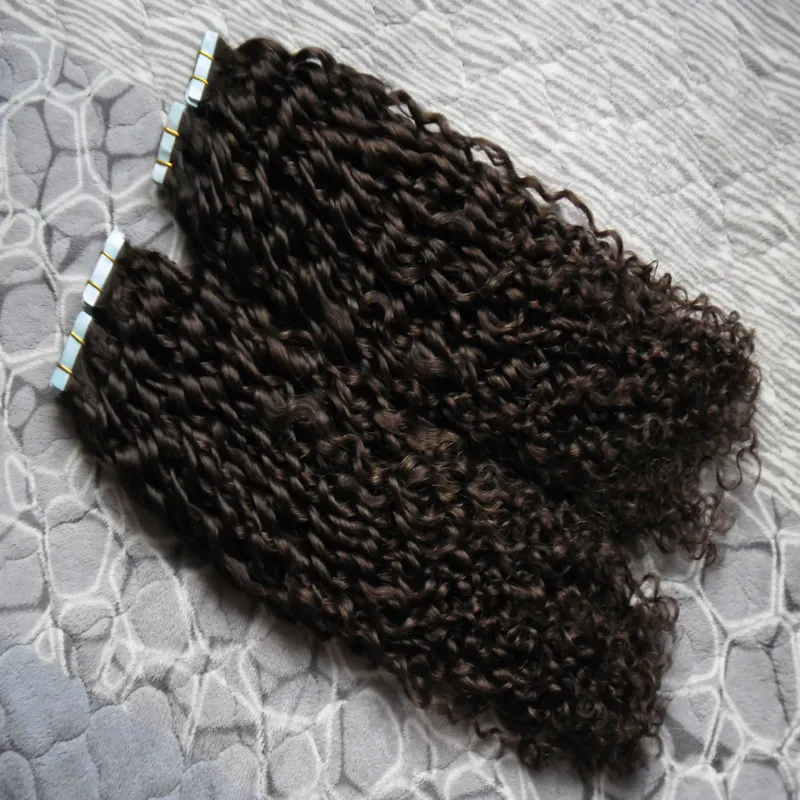 Mongolian kinky encaracolado fita em extensões de cabelo humano 200g afro crespo cabelo encaracolado da pele trama extensões de cabelo sem costura