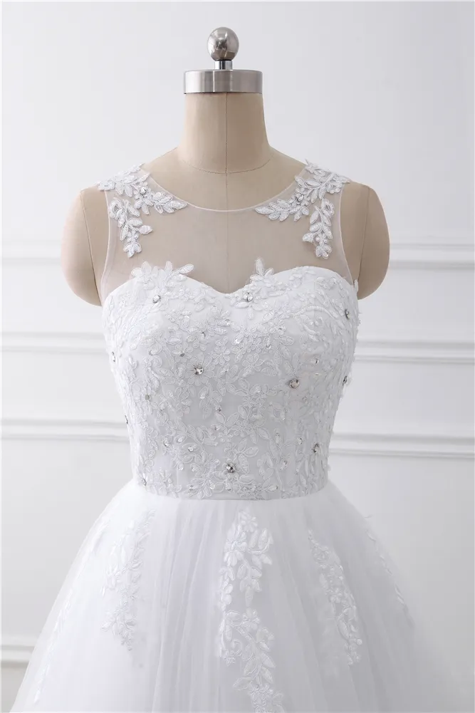2017 Bröllopsklänningar Billiga A Line Garden Bridal Gowns Real Photo Elegant i lager Vestidos de Noiva med spets upp tillbaka