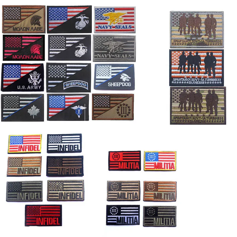 Tactical US Pattern Complex Patch HOOK and LOOP Fastener Patches Embroidered Badges Fabric Armband Stickers NO14-020