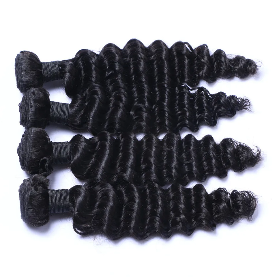 Brasiliano Deep Wave Curl 100% Non trasformato Dei Capelli Vergini Umani Teaves Remy Human Hair Extensions Weapper Capelli capelli umani Tyves 3 Bundles