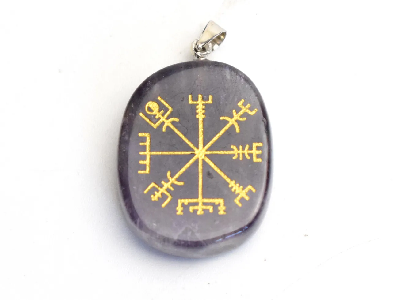 Natural Chakra Lapis Amethyst Lapis Agate Engraved Crystal Reiki Healing Viking Rune Vegvisir Talsman Symbols Pendant