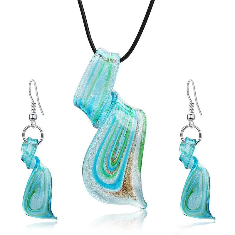 Glazen ketting oorrang sieraden set top mode trendy sieraden sets lampwerk glas murano hanger ketting oorbellen set