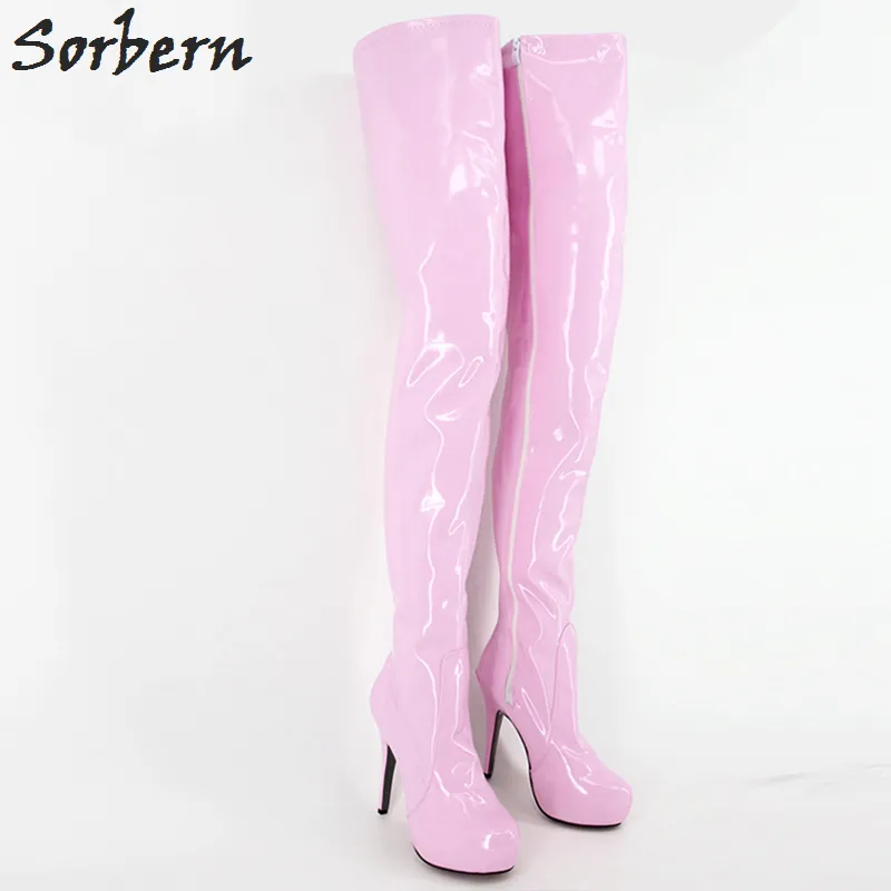 SORBERN 15CMハイヒールブーツ女性セクシーな股間太ももプラットフォームラウンドトゥスティレットシューズカスタム任意の色