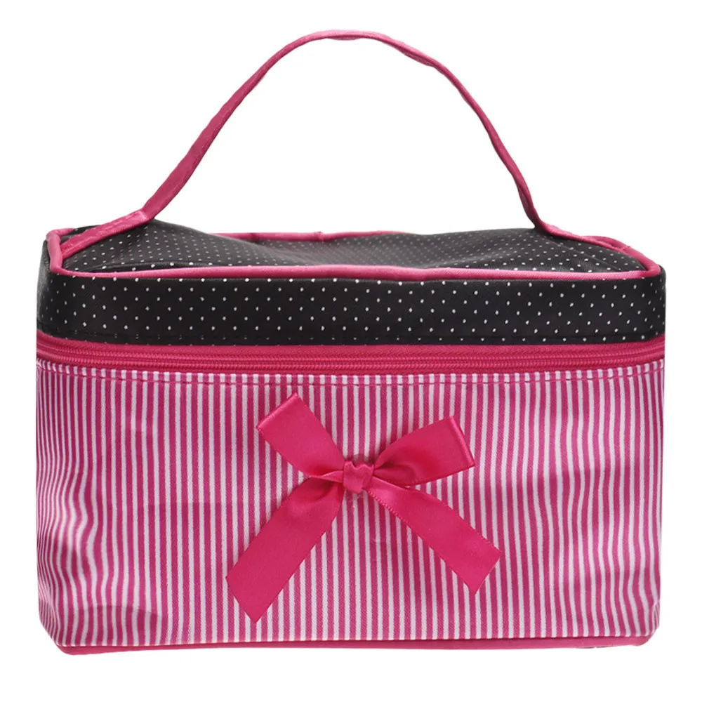 Prezzo più basso Borsa da donna Borsa quadrata a righe con fiocco Borsa cosmetica per biancheria intima Reggiseno intimo Borse a punti Borsa da viaggio Kit da toilette Sac