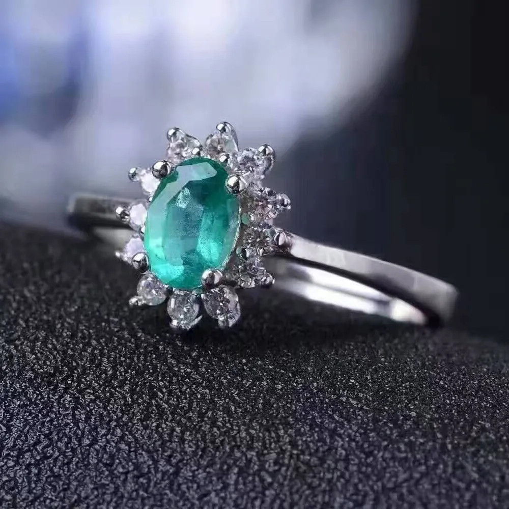 Classic Diana princess wedding ring natural emerald gemstone ring 4mm*6mm 0.5 ct emerald solid 925 sterling silver emerald jewelry