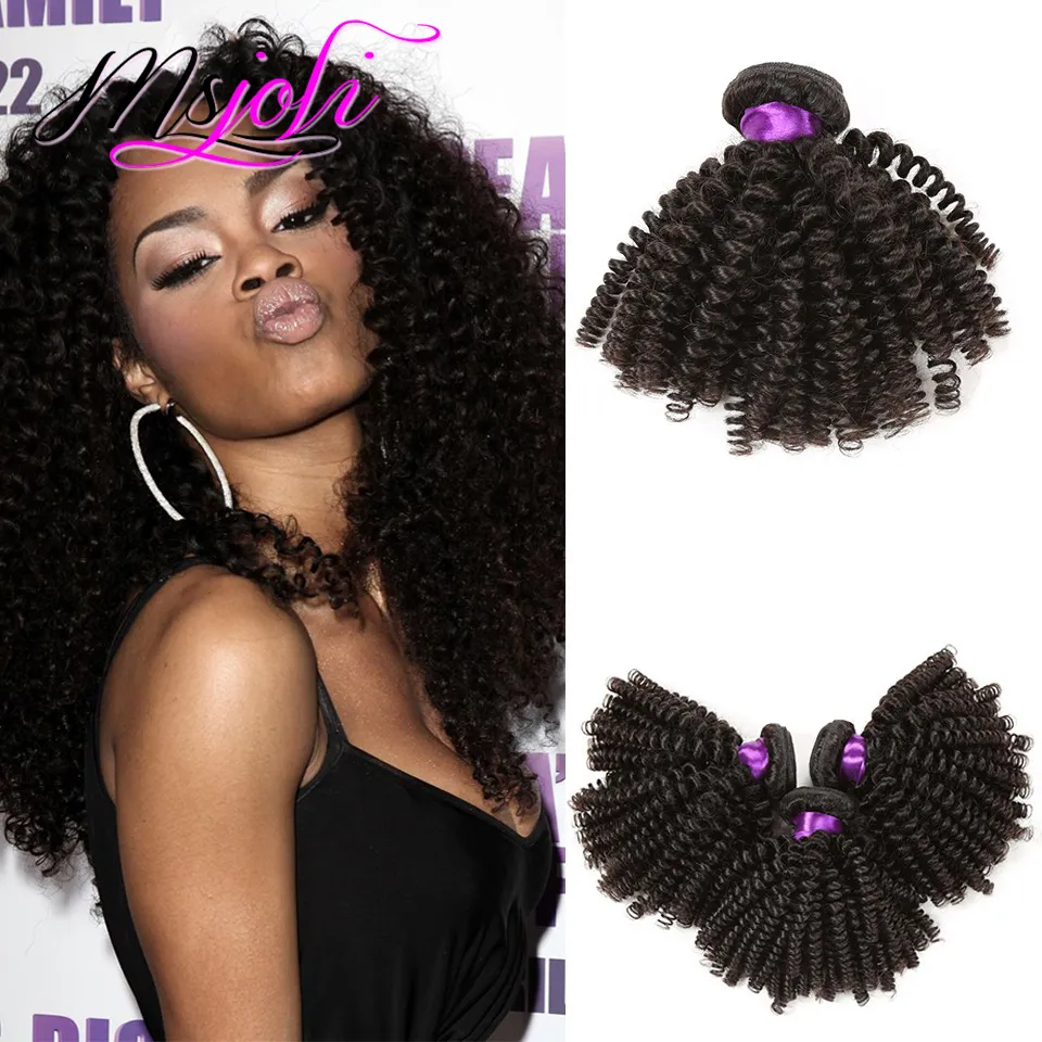 Peruana Kinky humano cabelo encaracolado extensão do cabelo virgem não transformados três bundles 3pics / rainha de cabelo lote duplo de trama de msjoli