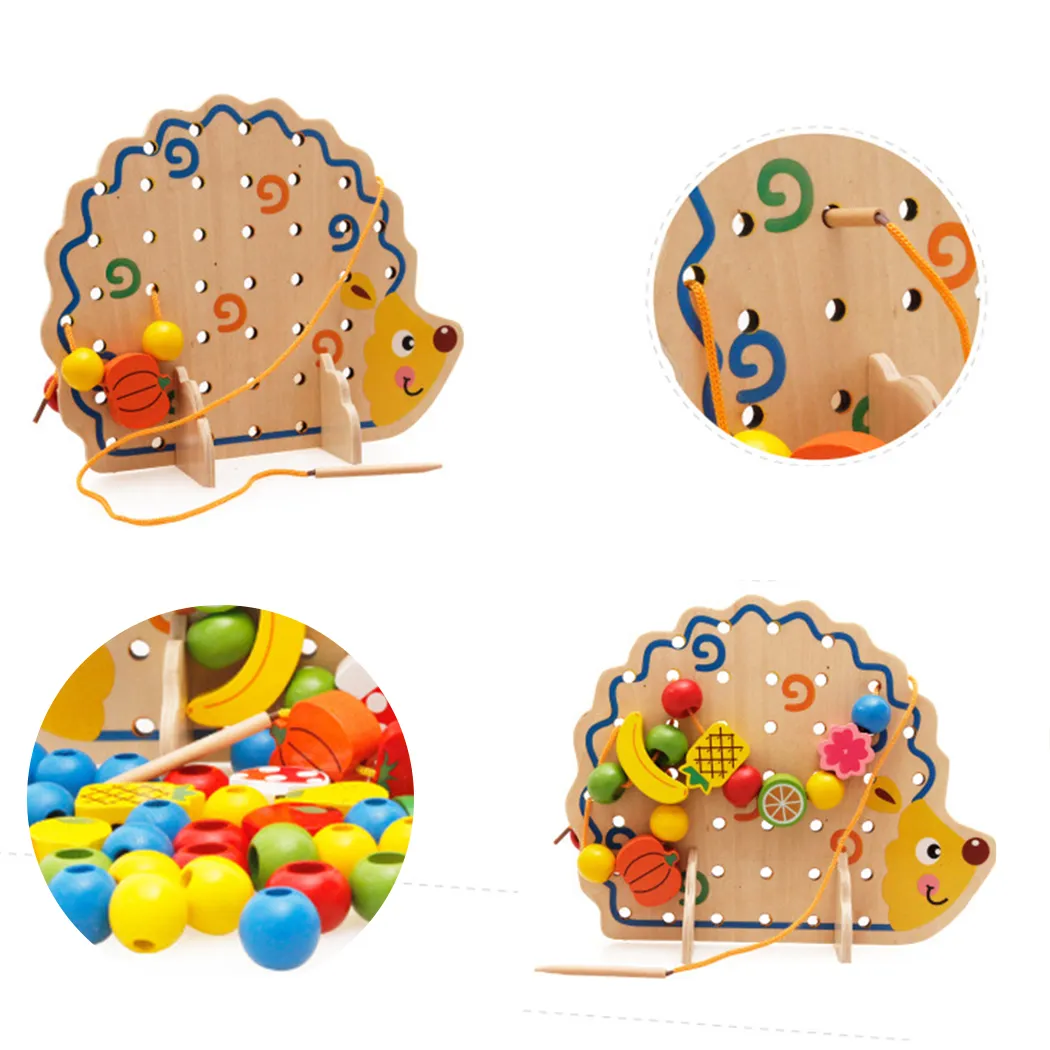 Early Learning Wooden Toys Hedgehog Fruit Beads Child Hand Eye Coordination Skills Development Educational Toys For Kids