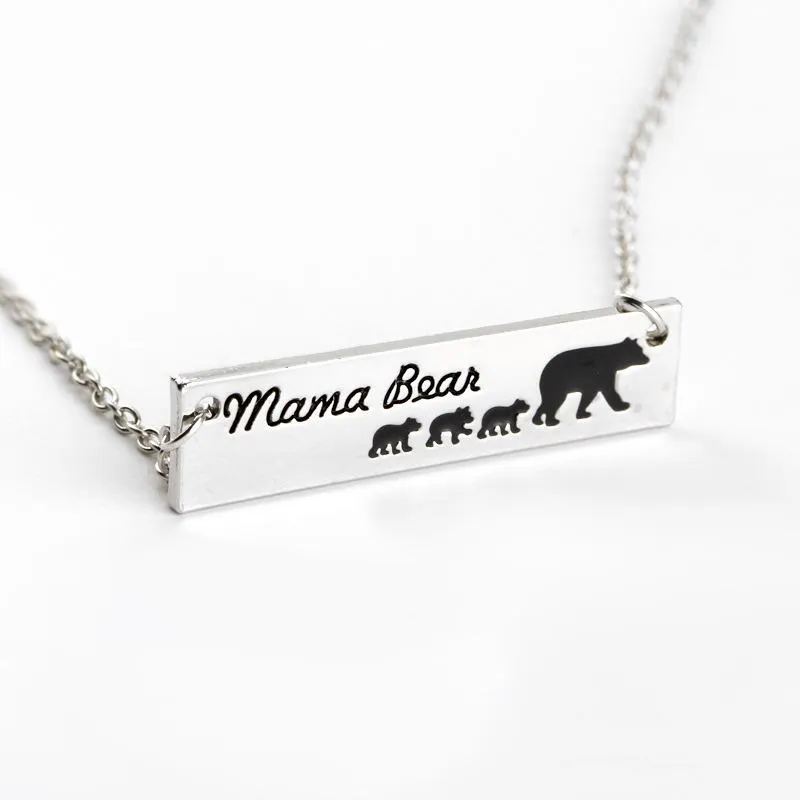 2020 Mama Bear Baby Bear Necklace Silver Bar Pendant Chains Mother and Daughter Love Fashion Jewelry for Women Kids