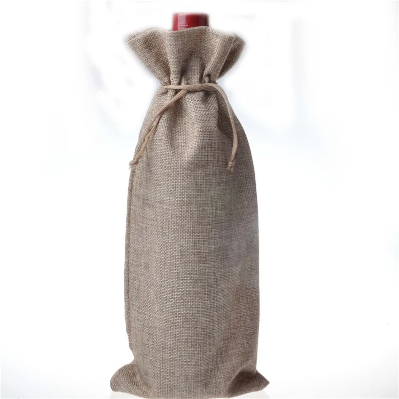 10pcs/lot Jute Wine Bottle Gift Bags burgundy 16*36cm Christmas wine Decorations folding bags Festive supplies