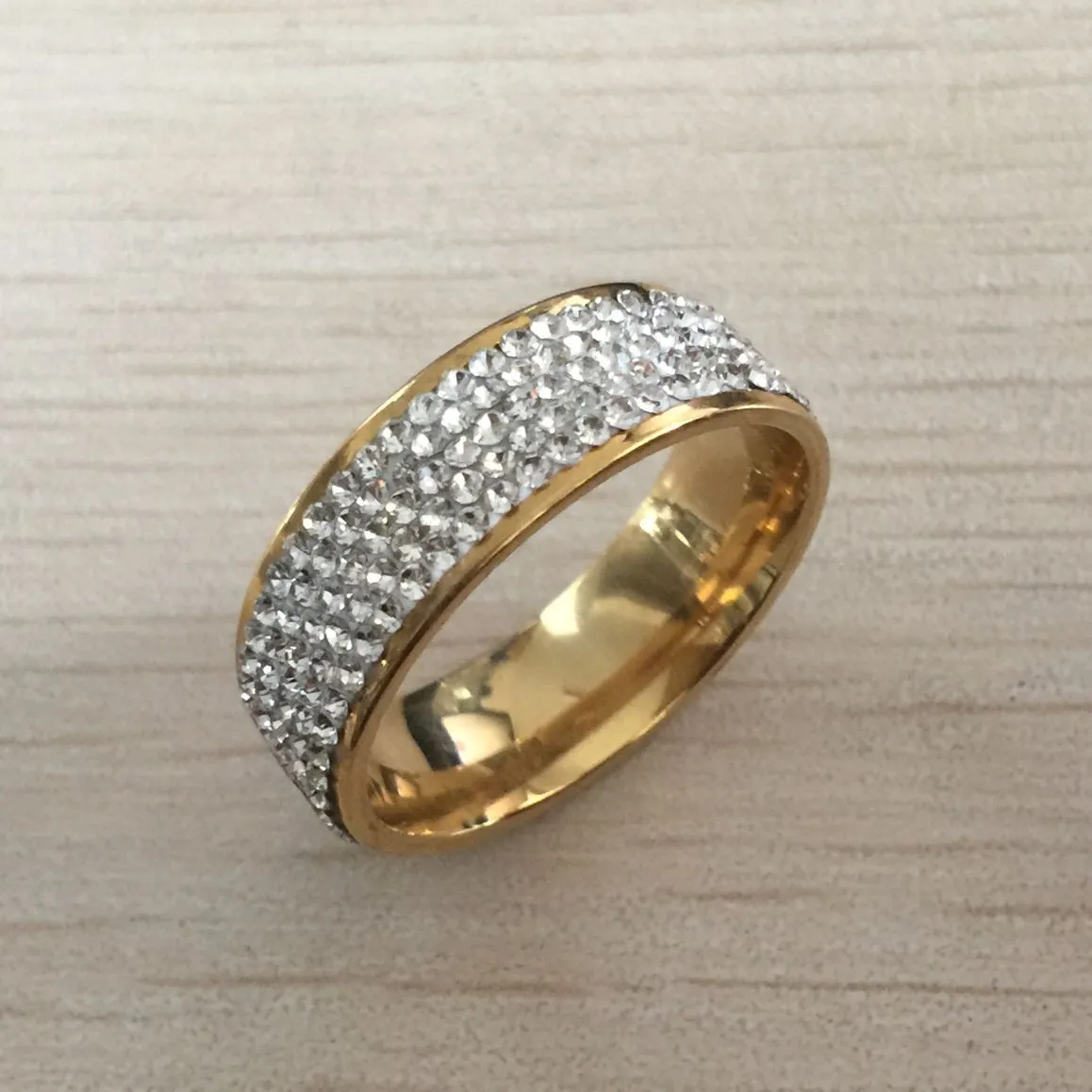 Volledige 5 Rij zirkoon diamanten Sieraden Gratis Verzending Groothandel Goud Kleur Rvs Trouwringen USA maat 7/8/9/10/11/12