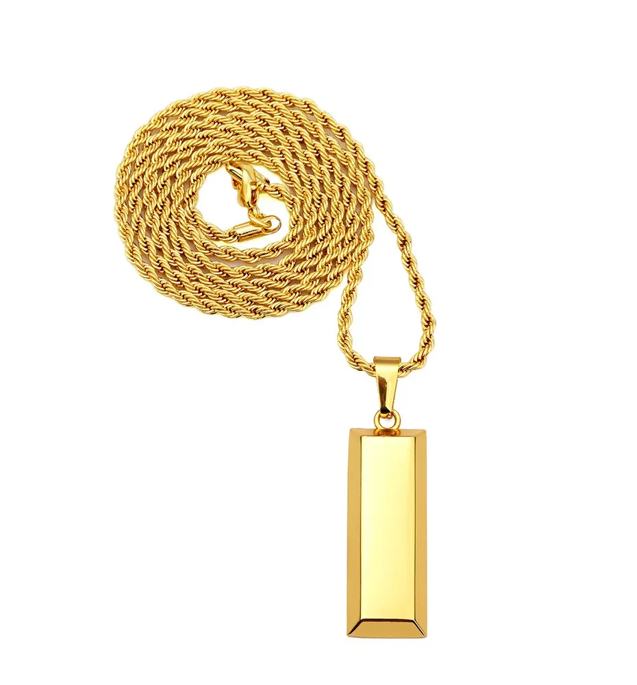 Cube Bar Bullion Necklace & Pendant Gold Plated Star Men Hip Hop Dance Charm Franco Chain Hip Hop Golden Jewelry For Gifts