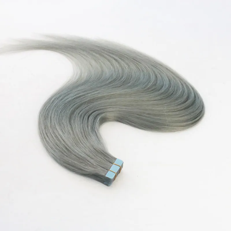 Ruban de trame de peau de cheveux humains vierges sans soudure de couleur argentée dans les extensions de cheveux Remy Extensions de cheveux Slik Straight Tape sur l'extension 100g par pièce