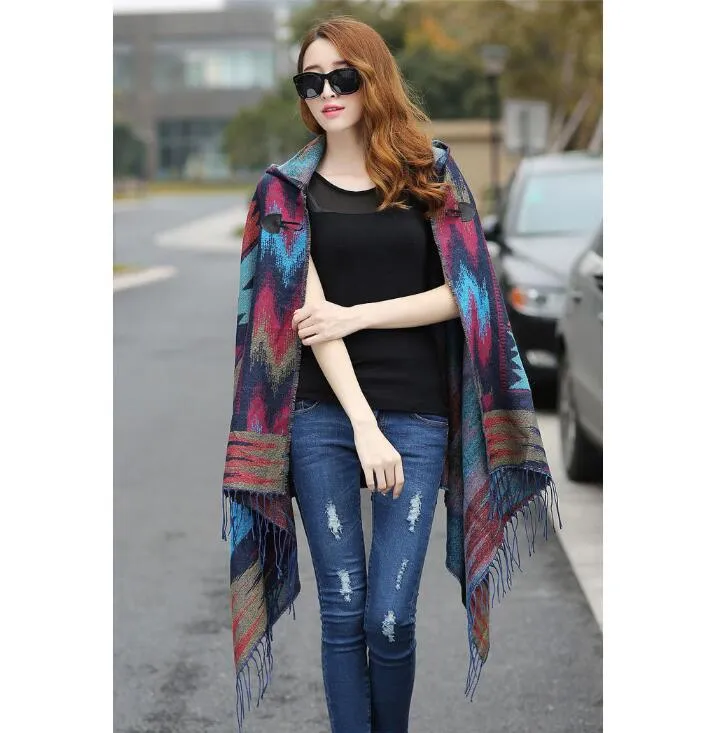 Kvinnor National Style Scarves Wrap Oversized Check Shawl Cashmere Scarf Winter Neckerchief Geometry Blankets Fashion 
