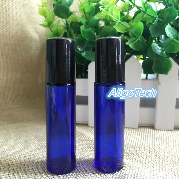 Bottiglie a rulli in vetro blu da 10 ml con sfera SS profumi di aromaterapia con oli essenziali e balsami labbra Bottiglie di trucco in vetro con spedizione gratuita DHL