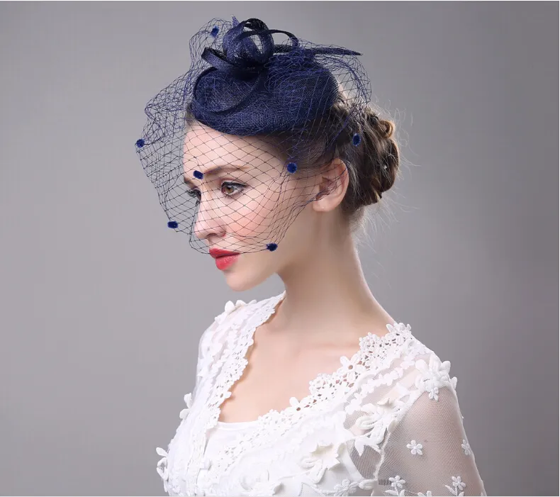 Elegante Hochzeitsfeier Braut Kopfschmuckkirche Hüte 2019 Günstige handgemachte benutzerdefinierte navy blaue Hut, Kentucky Derby-Hüte